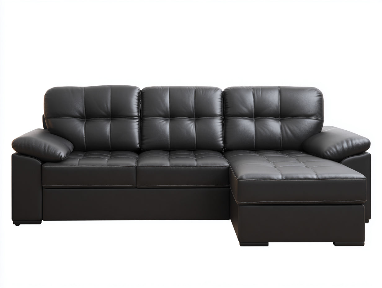 Divano angolare-Similpelle-274x160x86 cm-Nero-Classico moderno