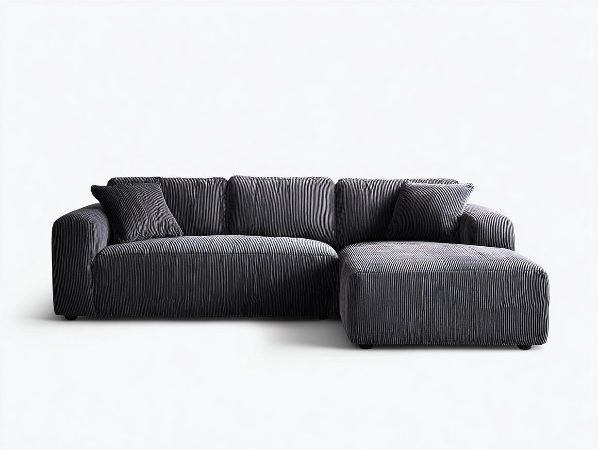 Divano angolare-Velluto a coste-292x166x80 cm-Grigio scuro-Moderno casual