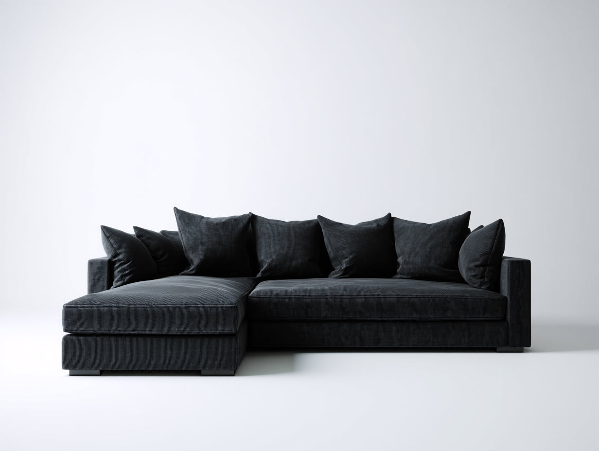 Divano angolare-Tessuto-298x162x82 cm-Nero-Moderno