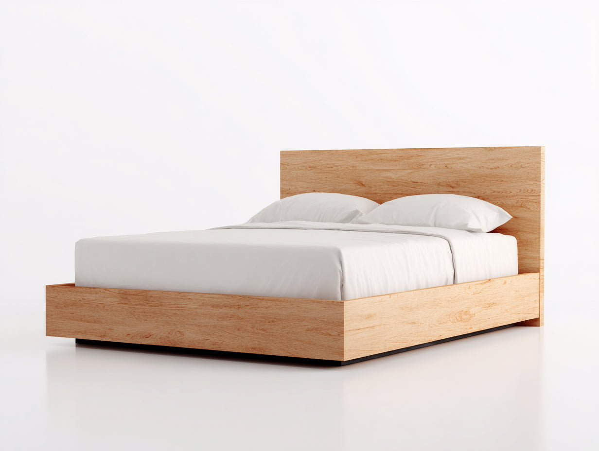 Letto matrimoniale - legno - 213x174x109 cm - rovere miele - minimalista caldo