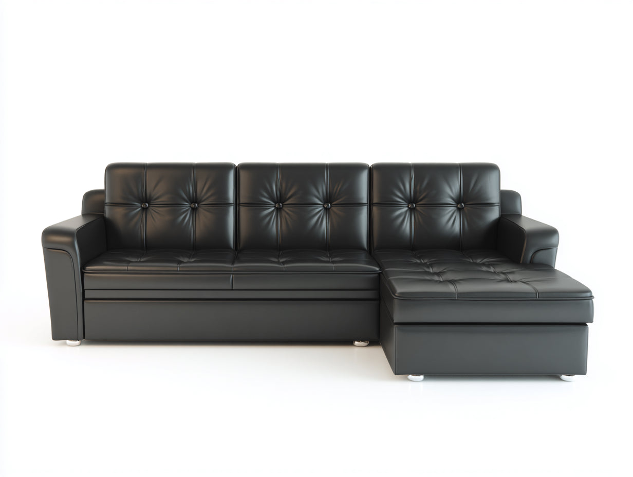 Divano angolare-Similpelle-Metallo-272x157x85 cm-Nero-Argento-Classico moderno