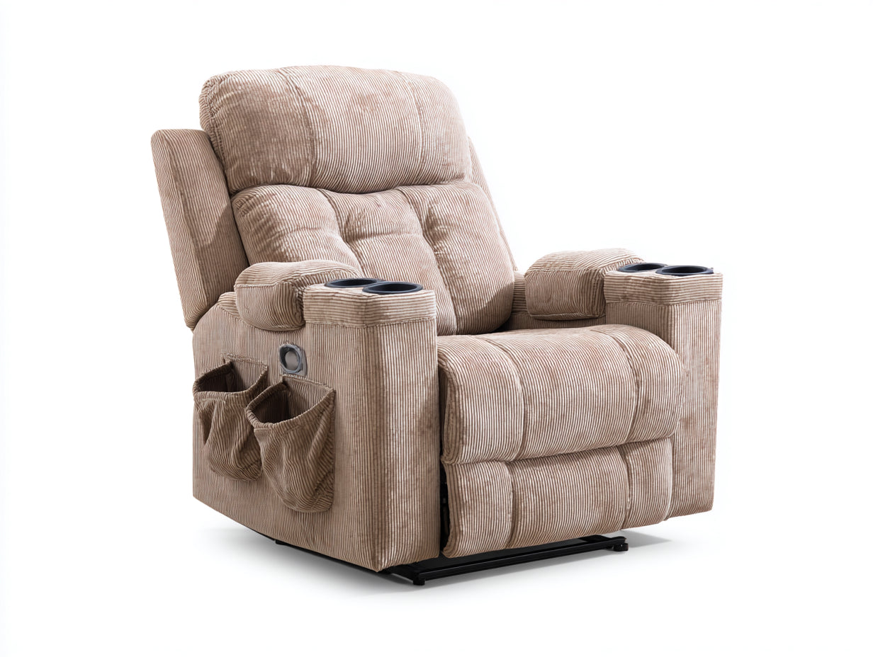 Poltrona reclinabile-Velluto a coste-Metallo-90x97x108 cm-Marrone chiaro-Comfort classico