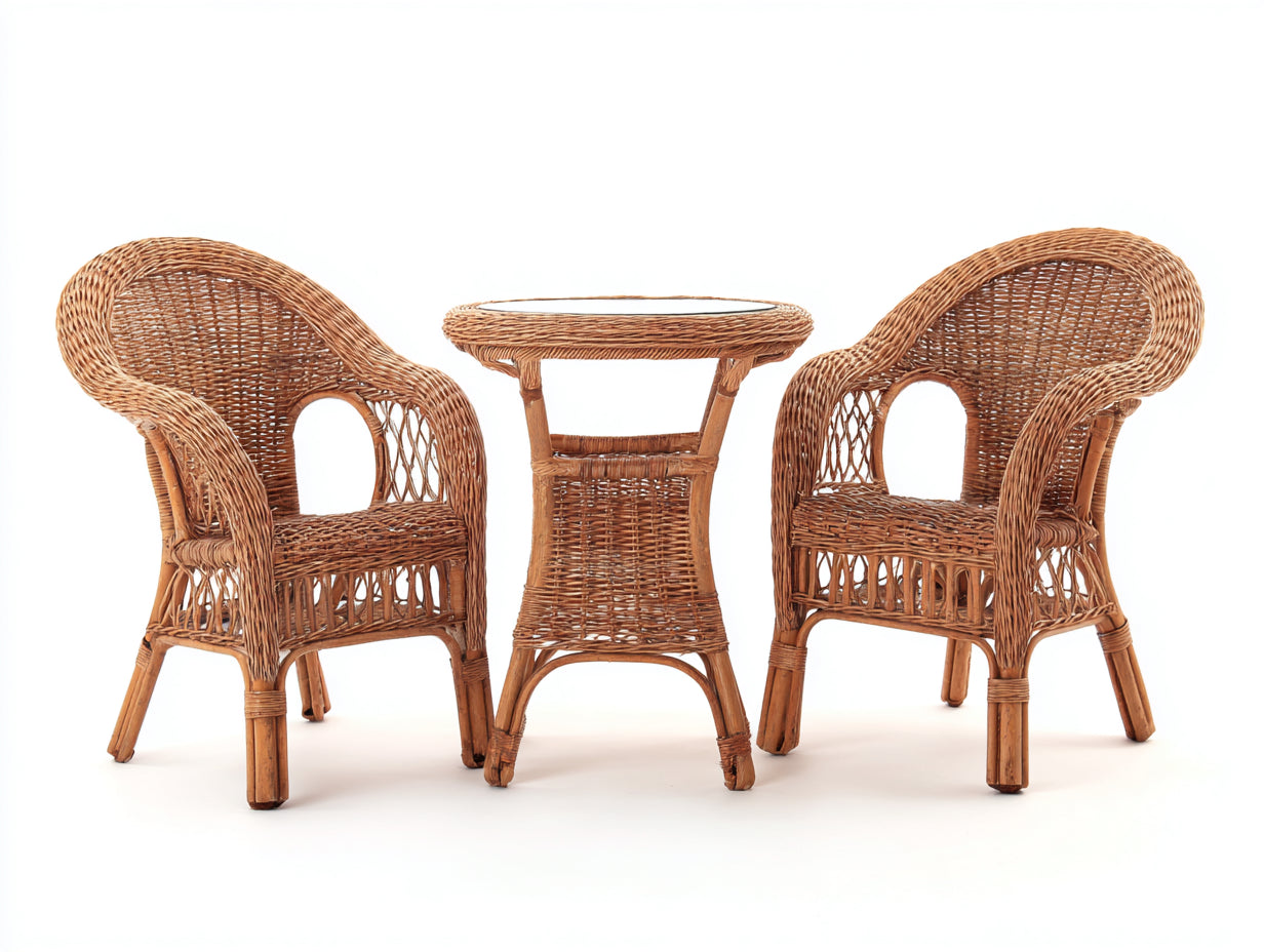 Set salotto da terrazza - rattan-vetro - 58x58x71 cm - marrone chiaro - stile classico