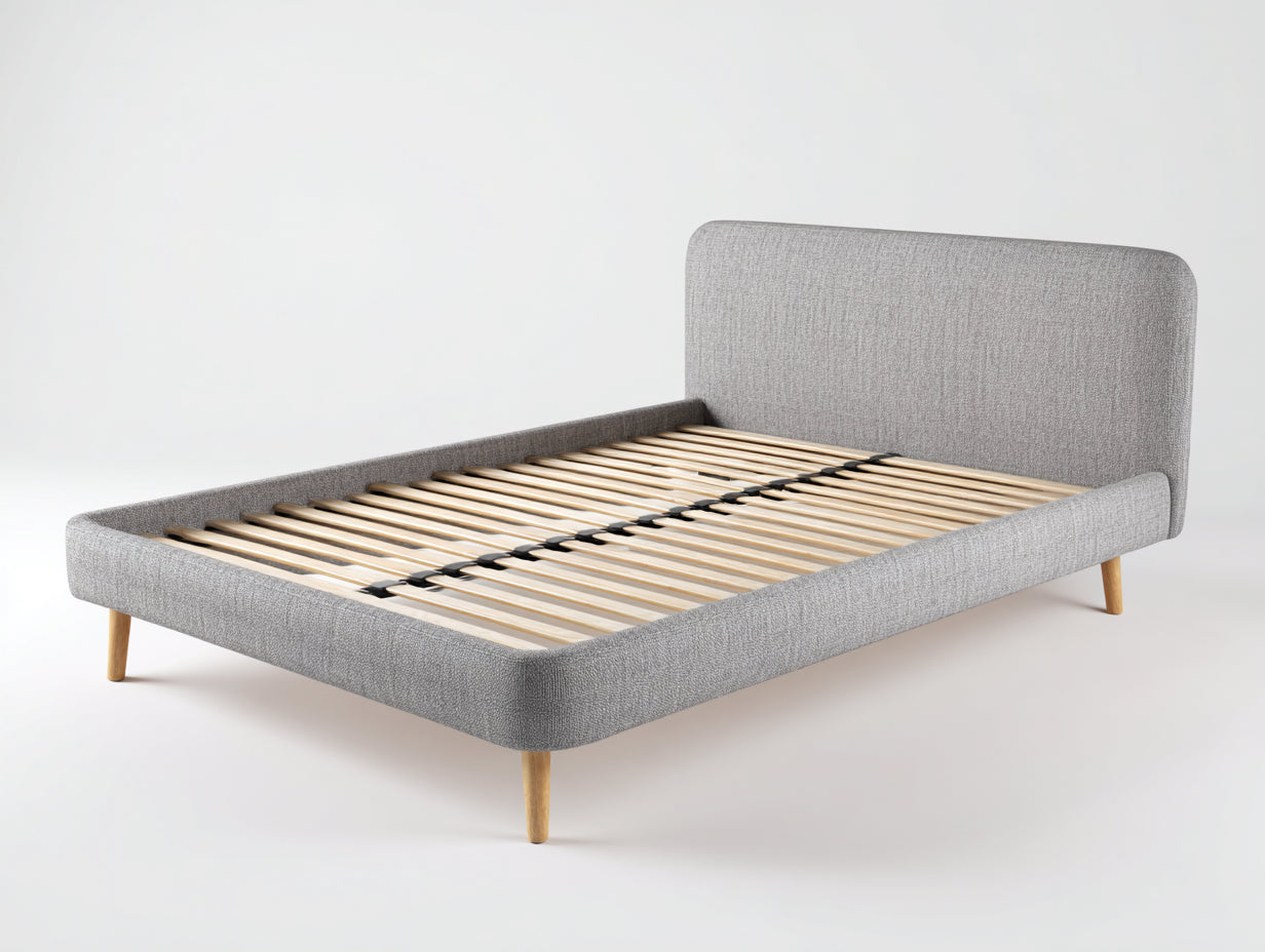 Letto matrimoniale - Tessuto-Legno - 211x169x97 cm - Grigio mélange-Rovere - nordico con rete
