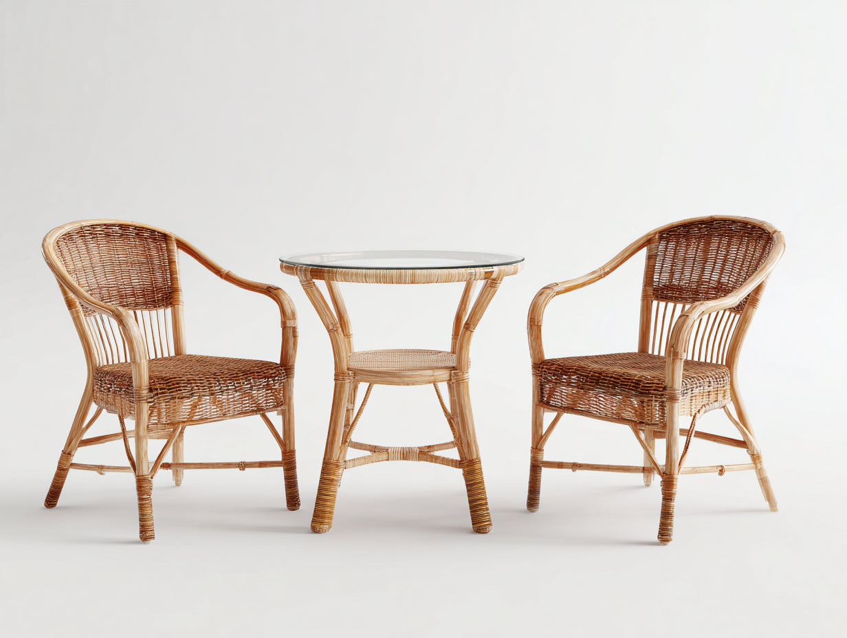 Set salotto da terrazza - rattan-vetro - 62x62x70 cm - naturale-marrone - stile classico