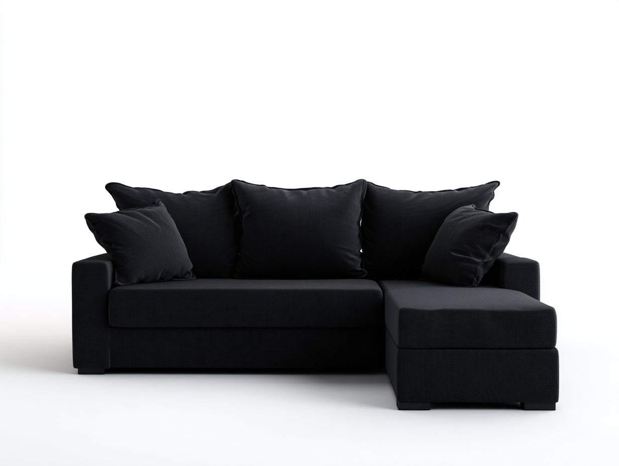 Divano angolare-Tessuto-280x160x82 cm-Nero-Moderno