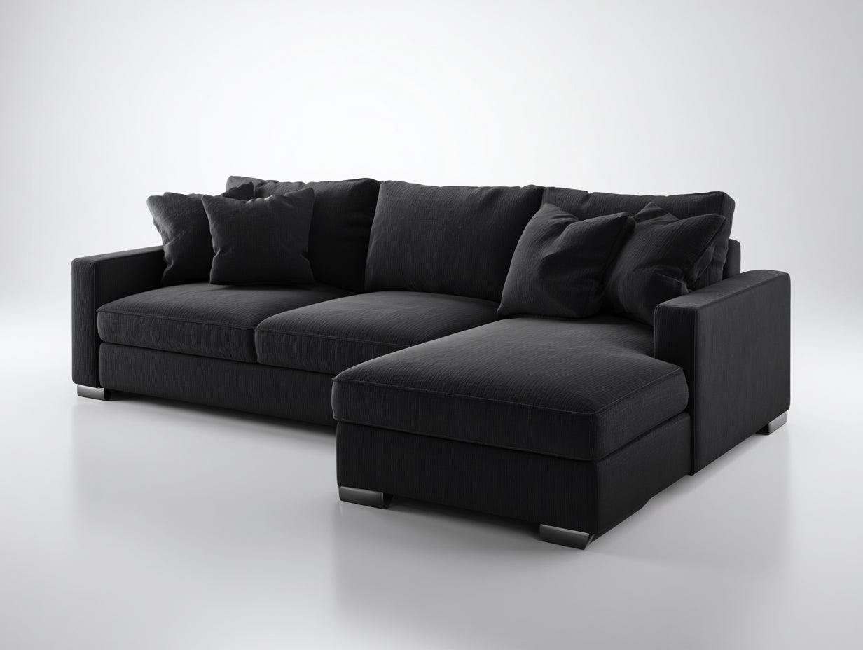 Divano angolare-Tessuto-284x164x81 cm-Nero-Minimalista