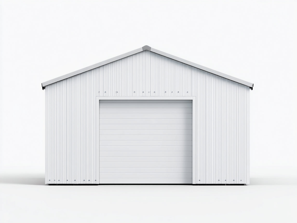 Casetta da giardino - metallo - 420x260x270 cm - bianco-grigio chiaro - stile garage funzionale