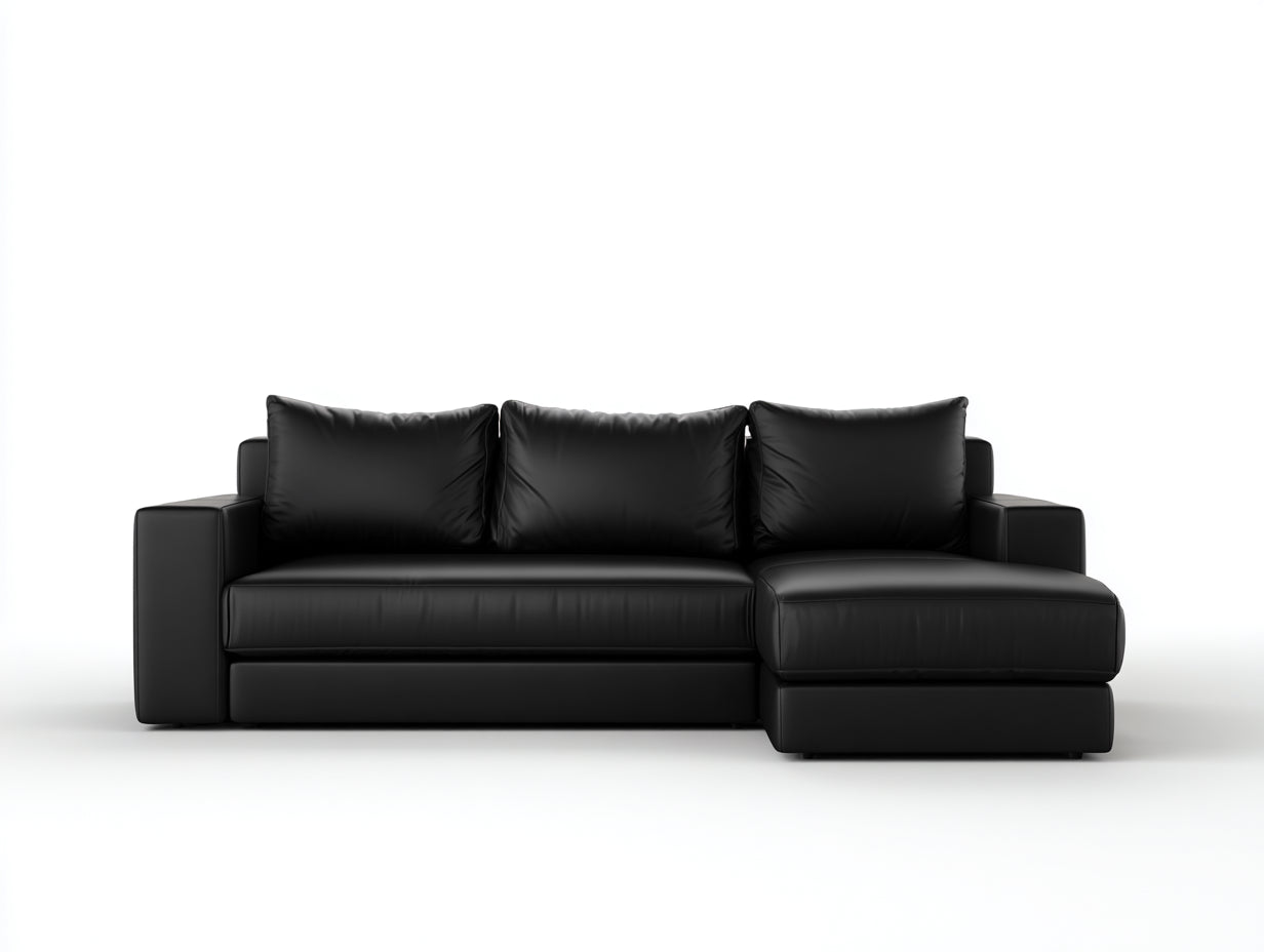 Divano angolare-Similpelle-282x162x81 cm-Nero-Minimalista