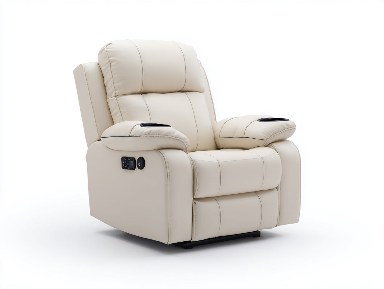 Poltrona reclinabile-Similpelle-Metallo-89x97x108 cm-Beige-Relax funzionale
