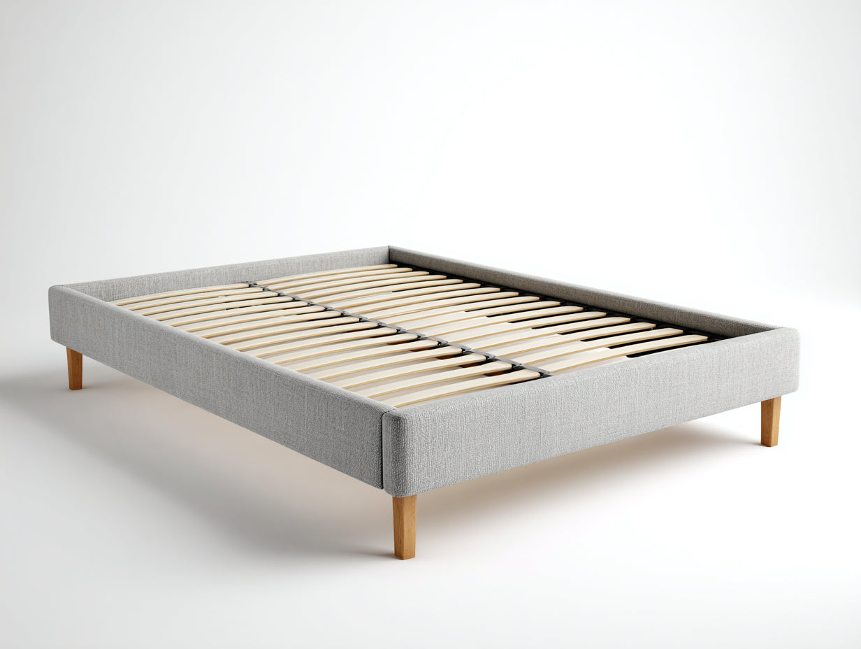 Letto matrimoniale - Tessuto-Legno - 211x169x40 cm - Grigio chiaro-Rovere - moderno con rete