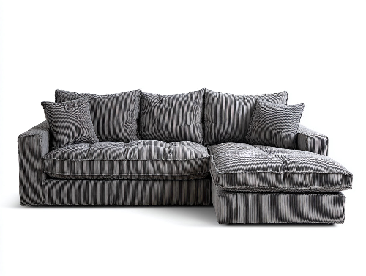 Divano angolare-Velluto a coste-286x166x80 cm-Grigio-Moderno casual