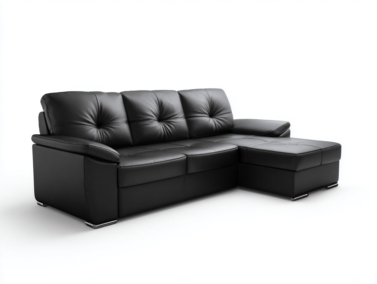 Divano angolare-Similpelle-Metallo-268x156x86 cm-Nero-Acciaio lucido-Moderno