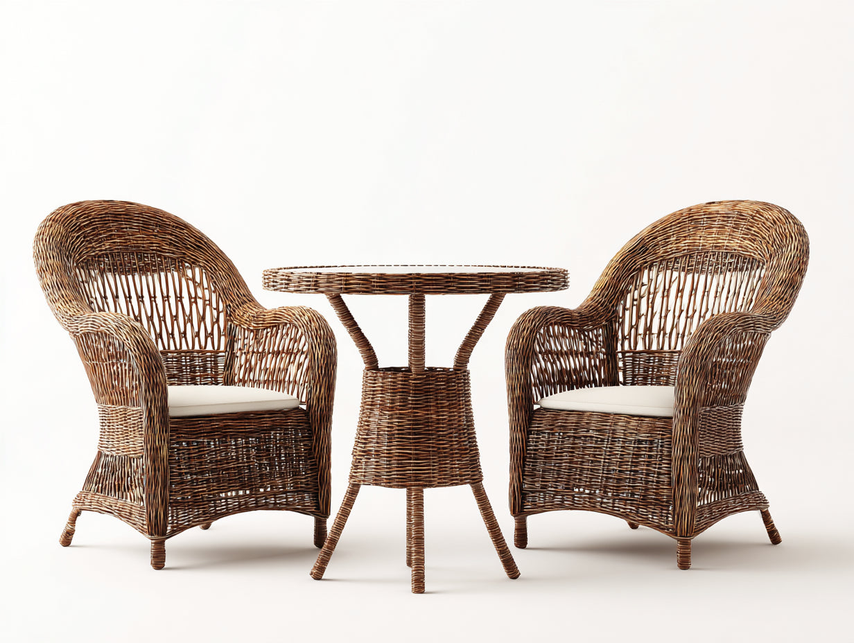 Set salotto da terrazza - rattan - 60x60x70 cm - marrone scuro-avorio - stile classico