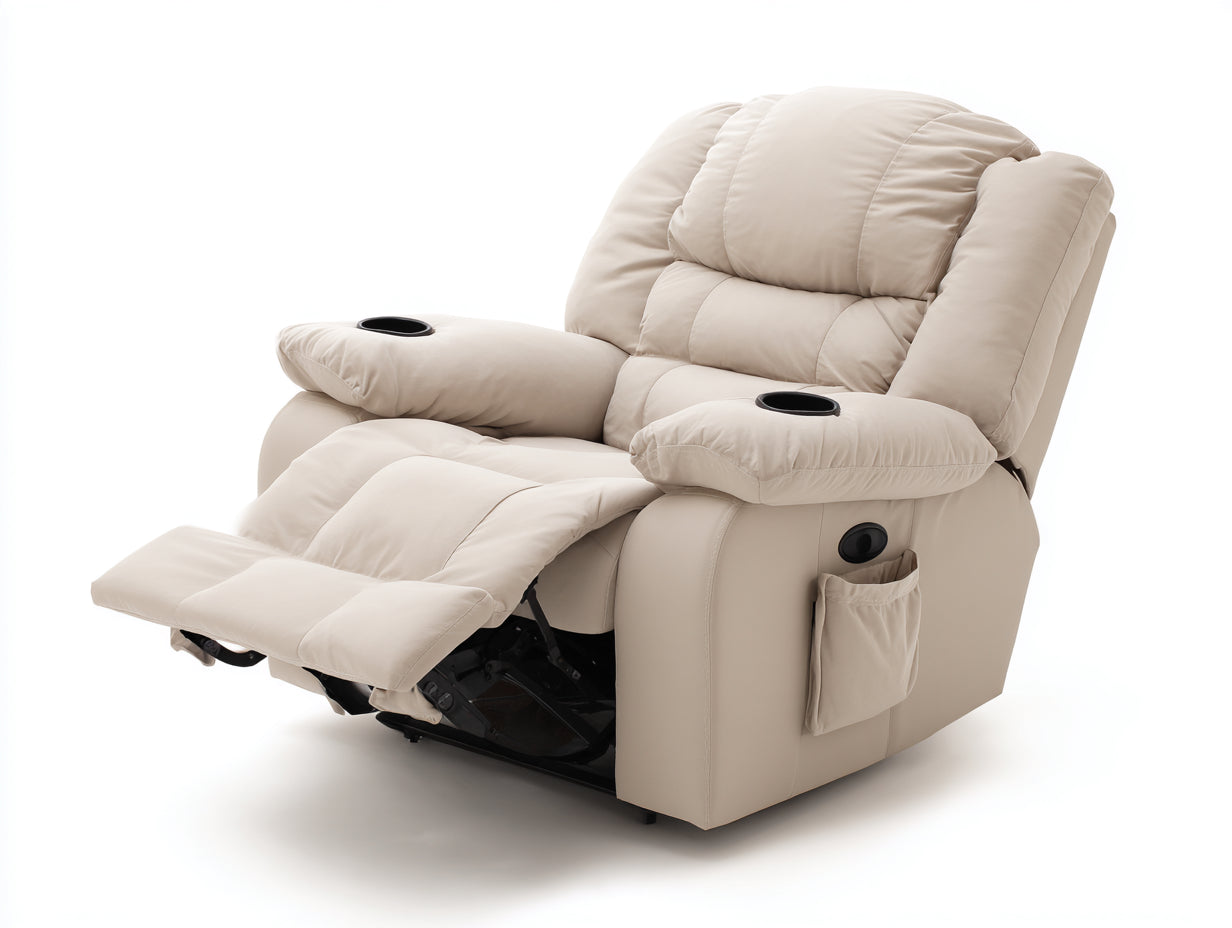 Poltrona reclinabile-Tessuto-Metallo-90x98x109 cm-Beige-Relax contemporaneo