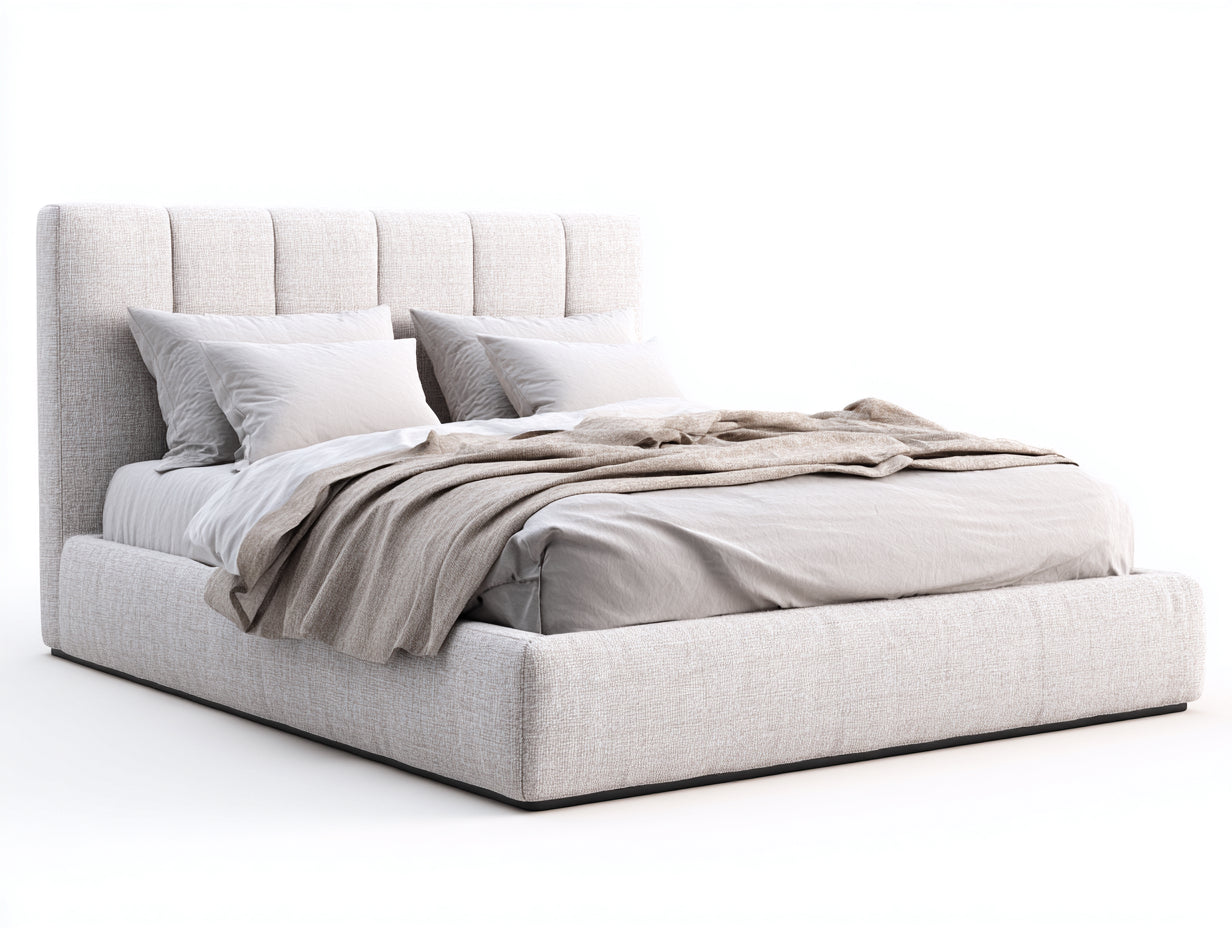 Letto matrimoniale - tessuto - 218x183x112 cm - beige chiaro - moderno imbottito