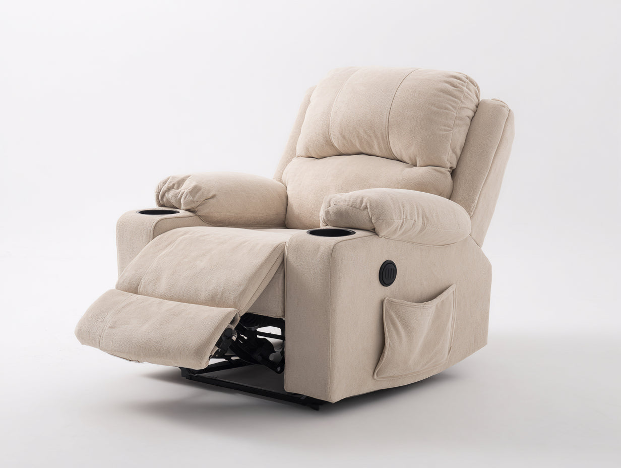 Poltrona reclinabile-Tessuto-Metallo-89x98x108 cm-Beige-Relax moderno