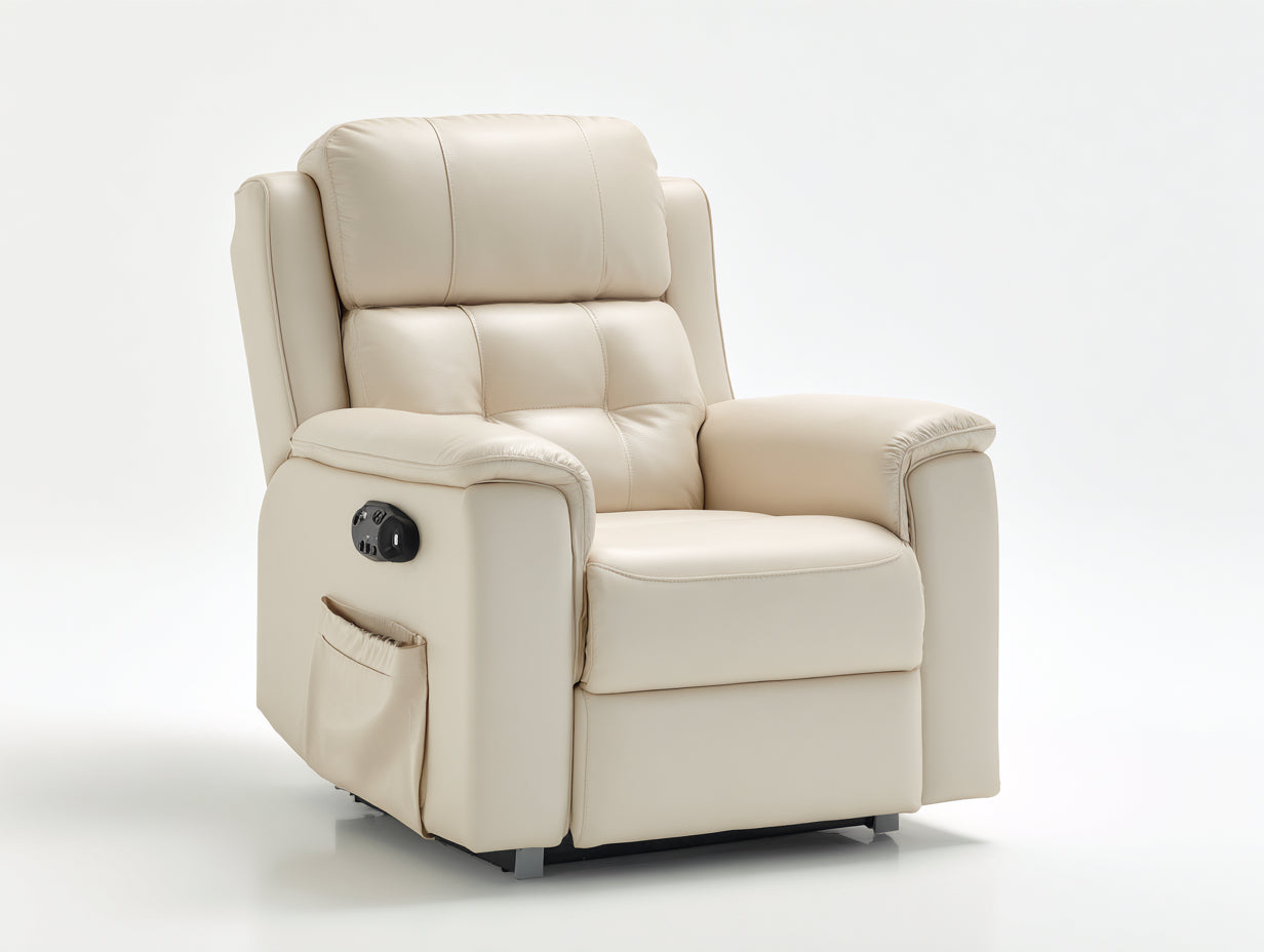 Poltrona reclinabile-Similpelle-Metallo-88x96x107 cm-Beige-Comfort moderno