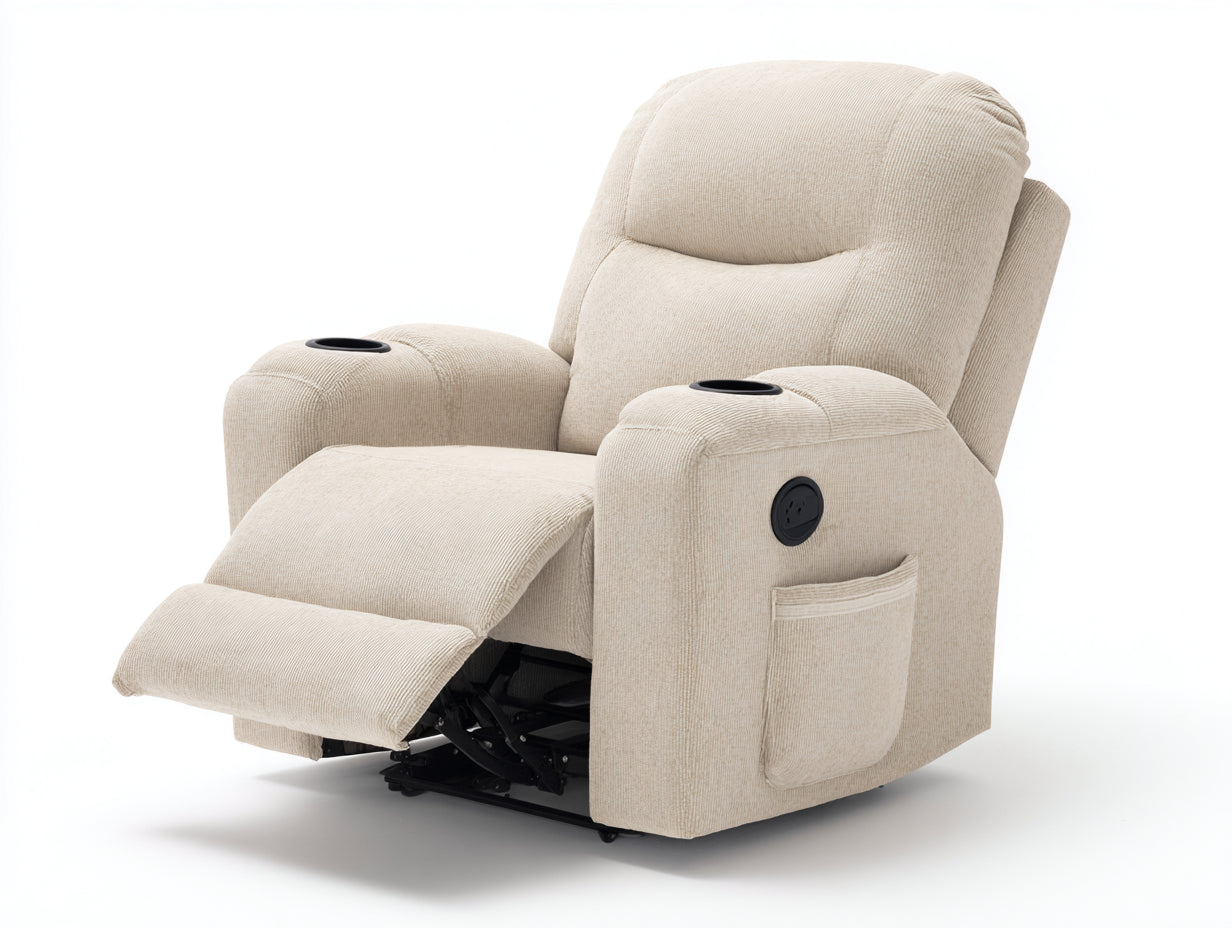 Poltrona reclinabile-Velluto a coste-Metallo-90x97x110 cm-Beige-Classico relax