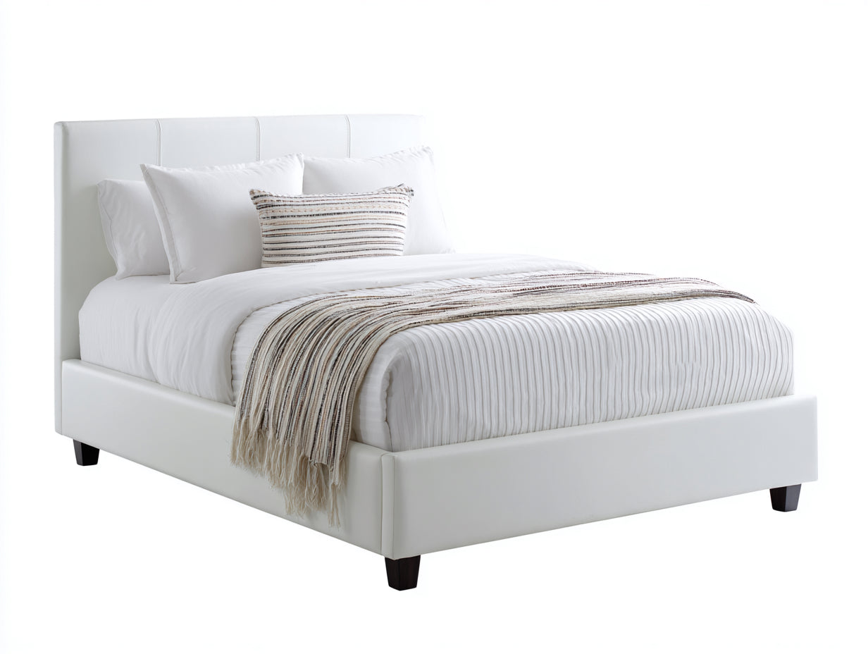 Letto matrimoniale - ecopelle - 218x180x115 cm - bianco - moderno imbottito