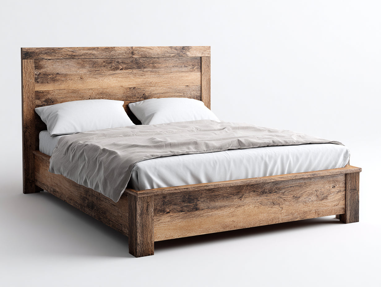 Letto matrimoniale - legno - 216x176x118 cm - rovere naturale-marrone rustico - rustico