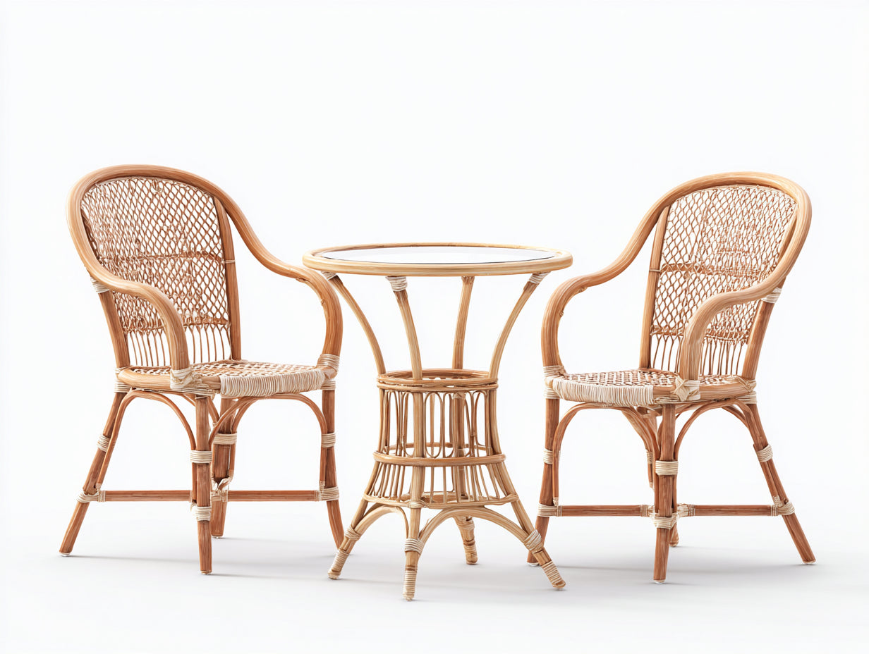 Set salotto da terrazza - rattan-vetro - 60x60x72 cm - naturale - stile coloniale