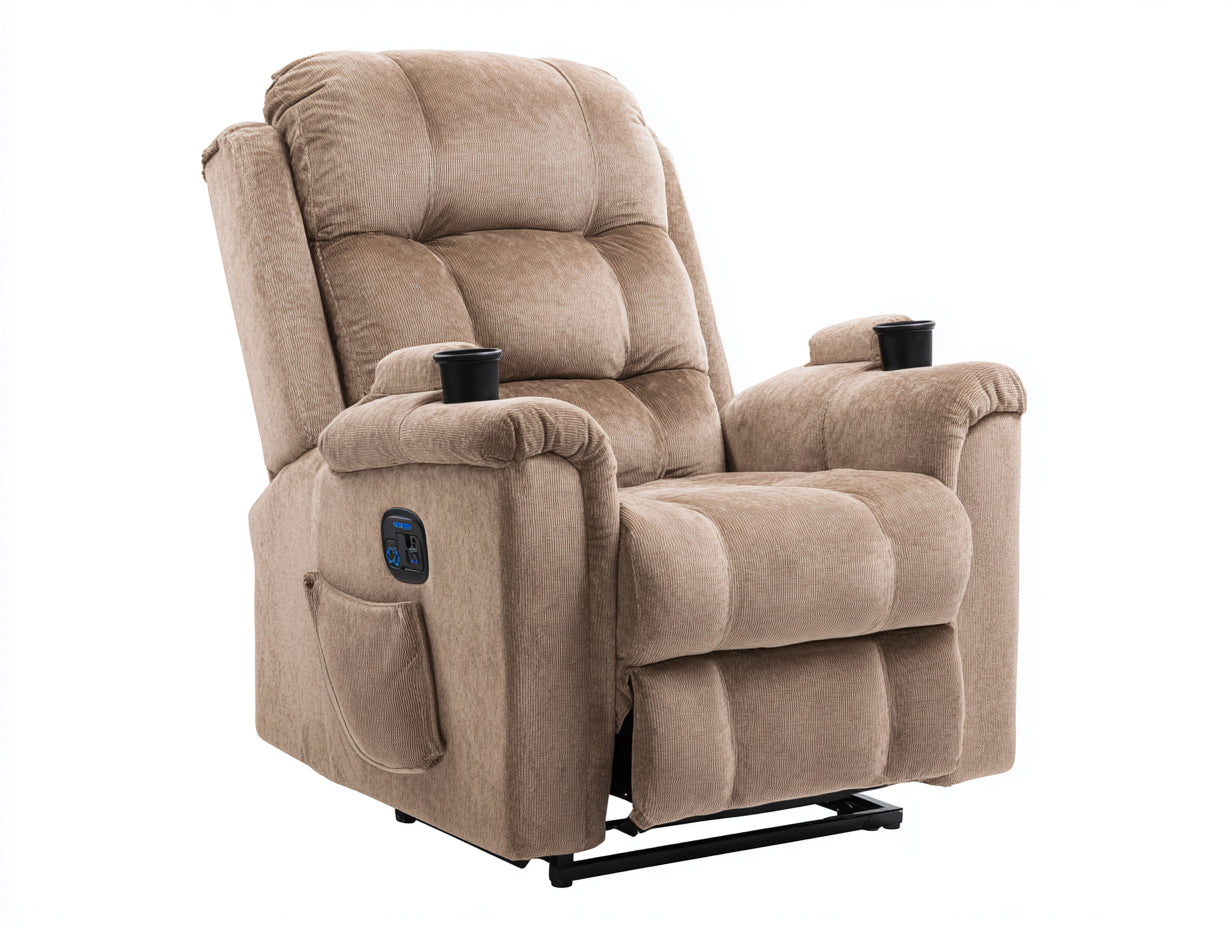 Poltrona reclinabile-Velluto a coste-Metallo-91x98x109 cm-Tortora-Classico relax