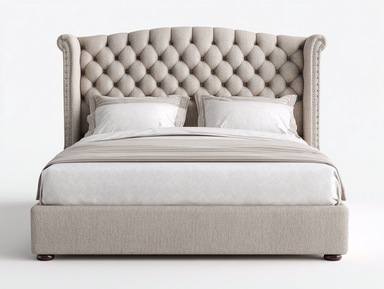 Letto matrimoniale - tessuto-legno-metallo - 220x185x145 cm - beige - capitonné classico