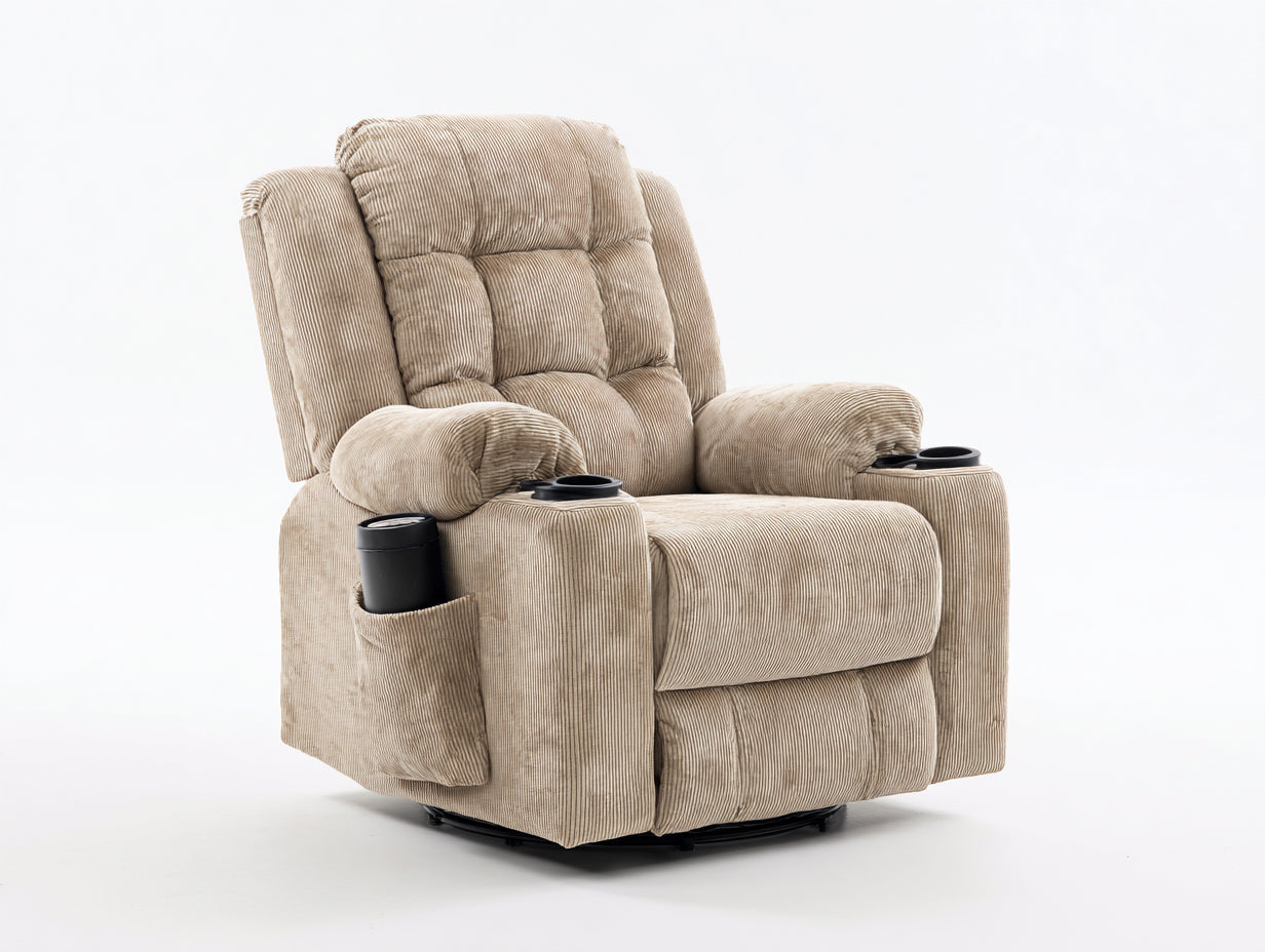 Poltrona reclinabile-Velluto a coste-Metallo-91x98x109 cm-Beige-Relax classico