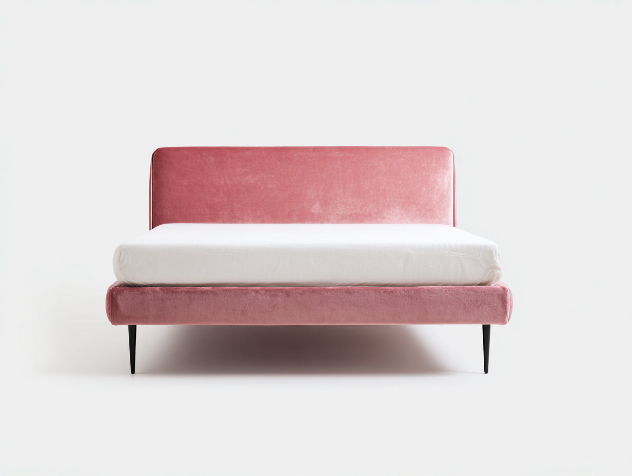 Letto matrimoniale - velluto-metallo - 214x174x102 cm - rosa antico - minimalista imbottito
