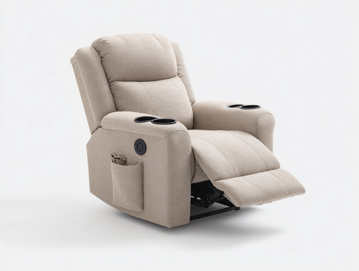 Poltrona reclinabile-Tessuto-Metallo-87x96x107 cm-Beige-Cinema casa