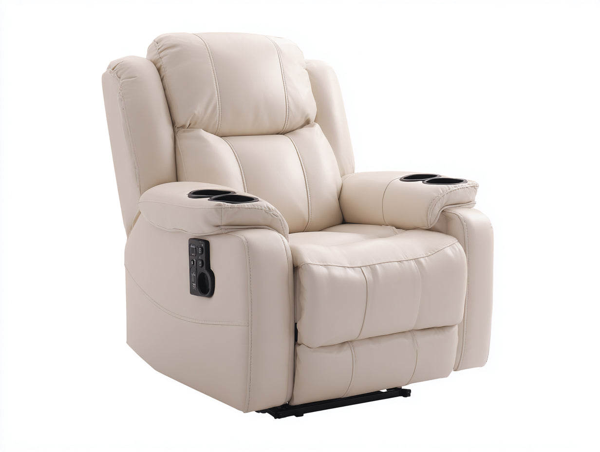 Poltrona reclinabile-Similpelle-Metallo-90x98x109 cm-Beige-Relax moderno
