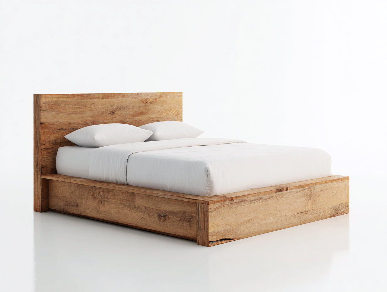 Letto matrimoniale - legno - 215x176x106 cm - rovere naturale - rustico moderno