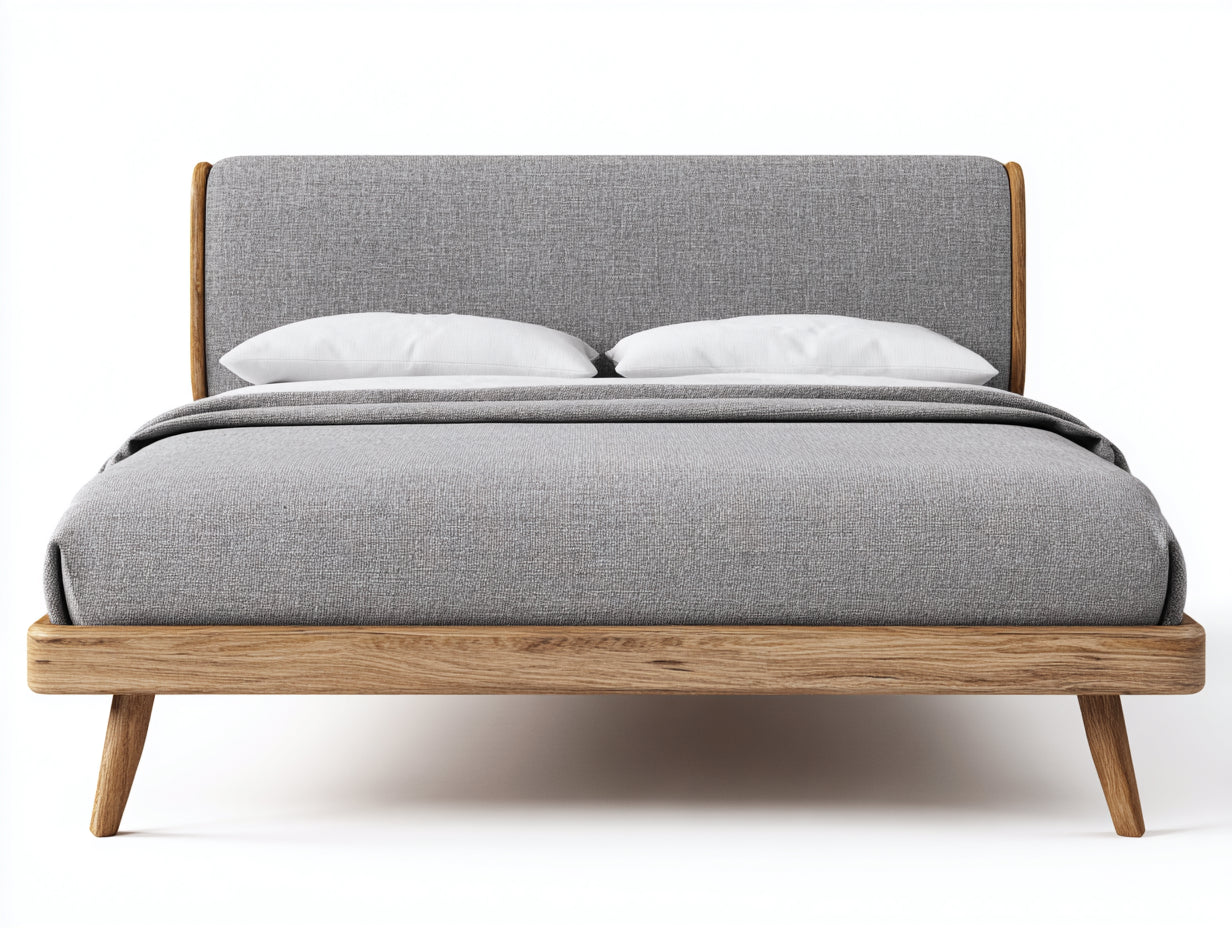Letto matrimoniale - Tessuto-Legno - 210x170x100 cm - Grigio-Rovere - nordico