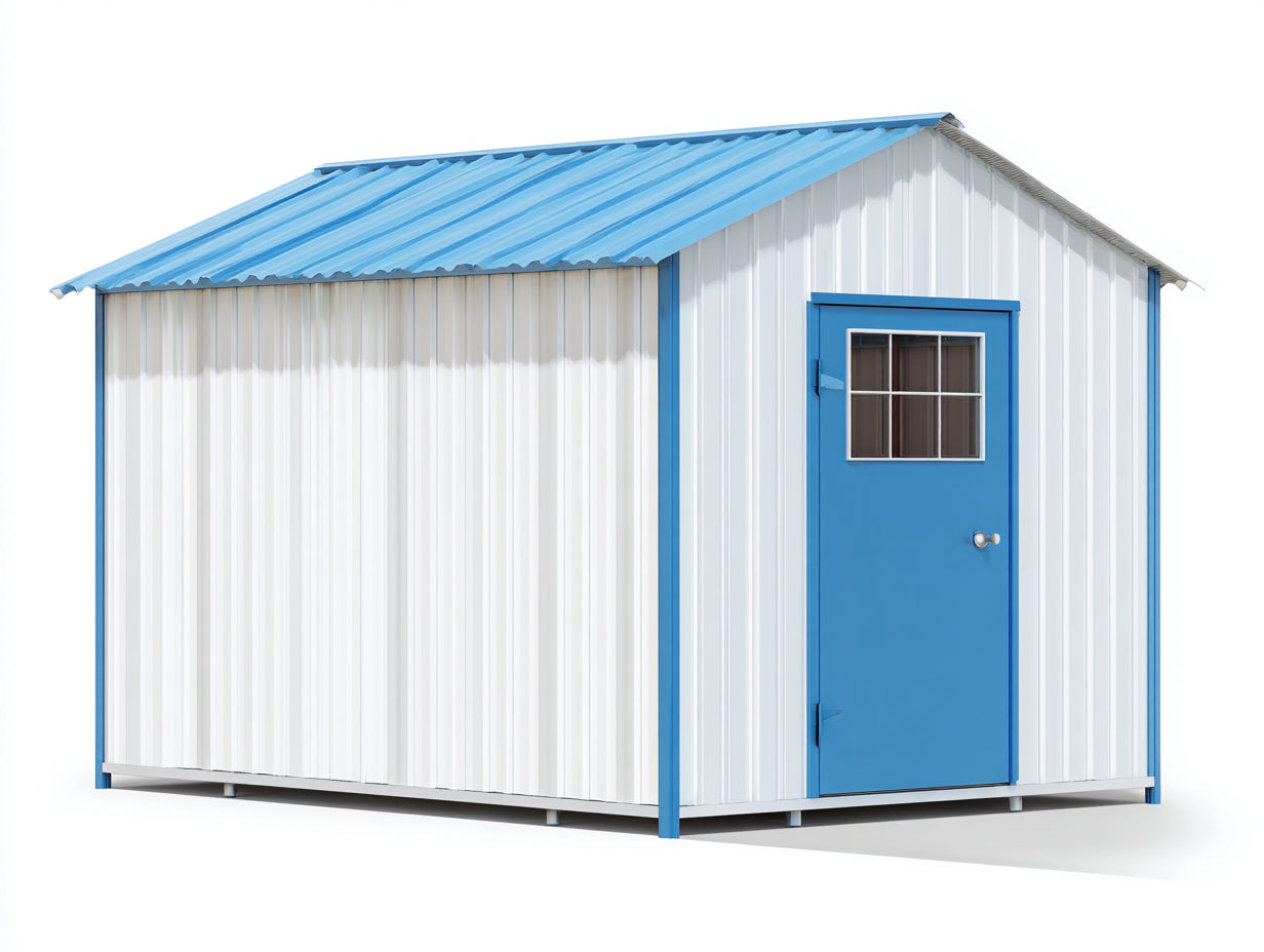 Casetta da giardino - metallo-vetro - 380x220x235 cm - bianco-blu - stile pratico industriale