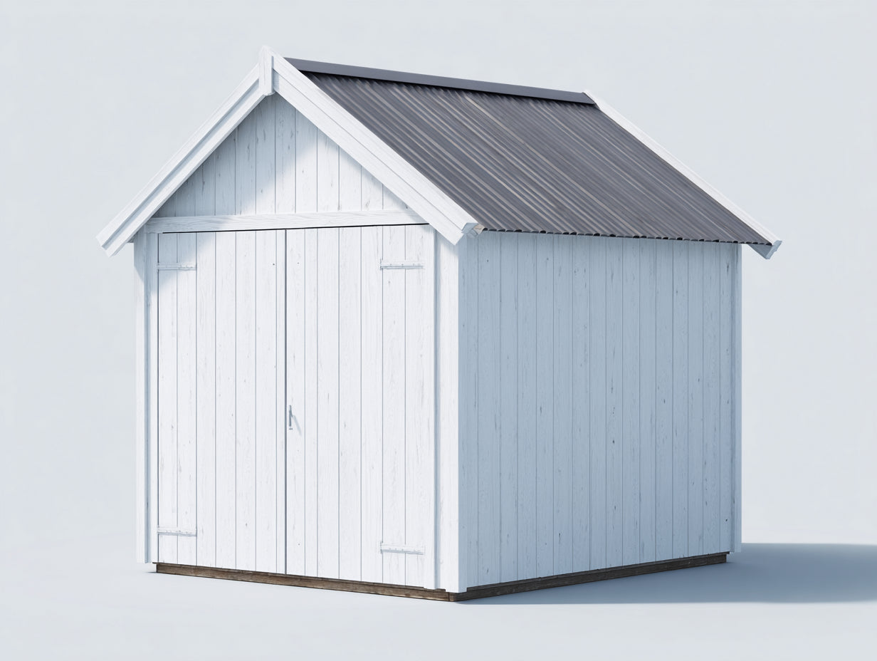 Casetta da giardino - legno-metallo - 245x205x225 cm - bianco-grigio scuro - stile nordico funzionale