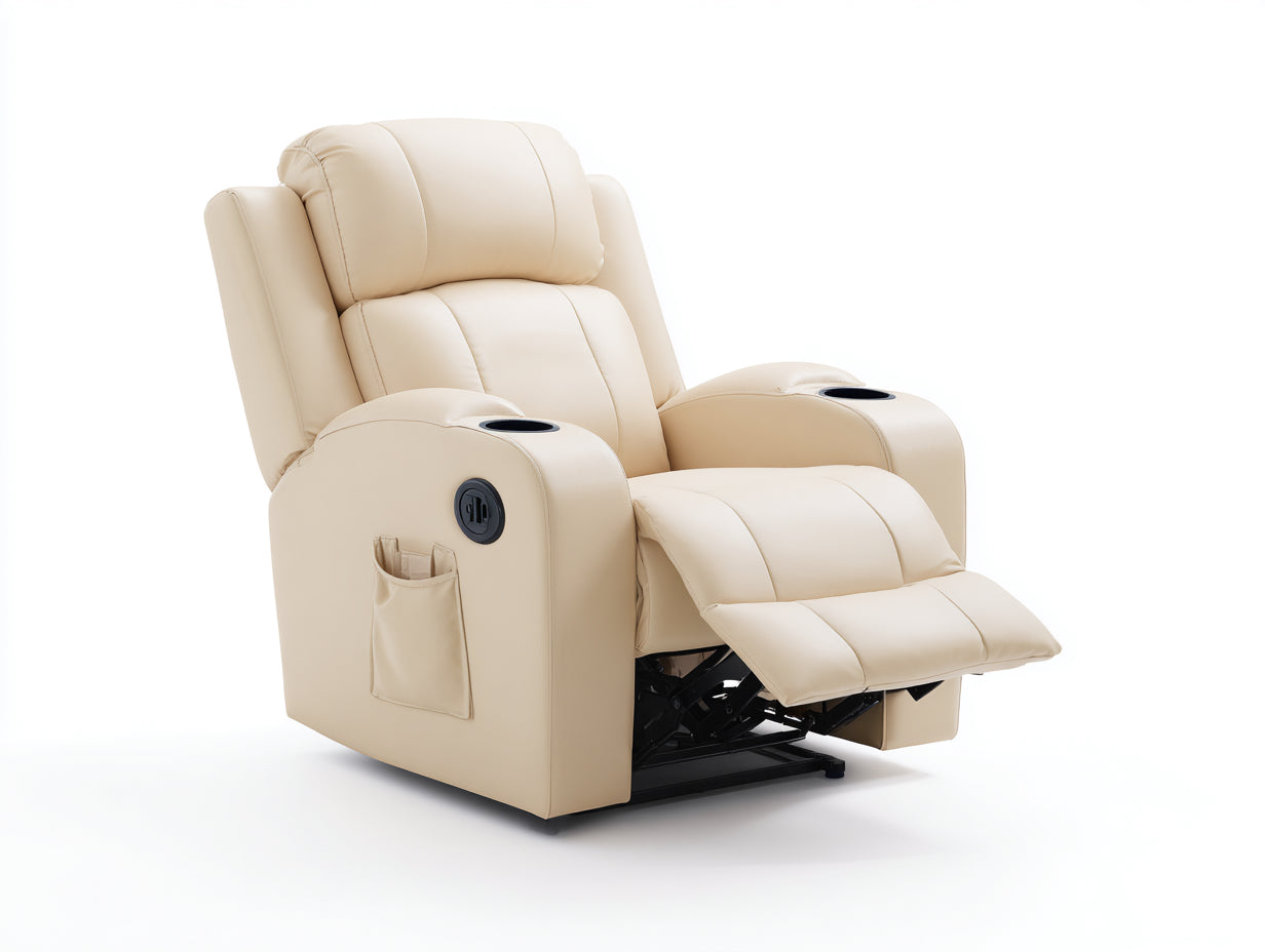Poltrona reclinabile-Similpelle-Metallo-87x96x108 cm-Crema-Relax contemporaneo