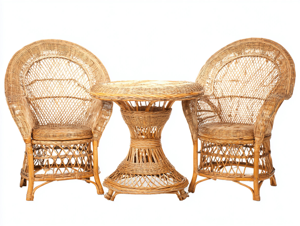 Set salotto da terrazza - vimini - 64x64x72 cm - naturale - stile vintage