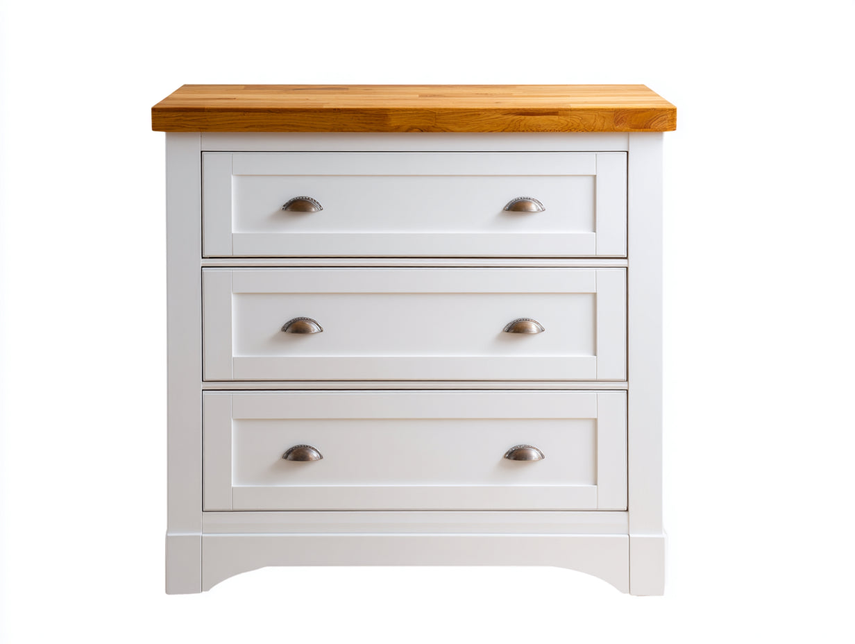 Cassettiera - Legno lavorato-Metallo - 112x42x90 cm - Bianco-Rovere - country moderno