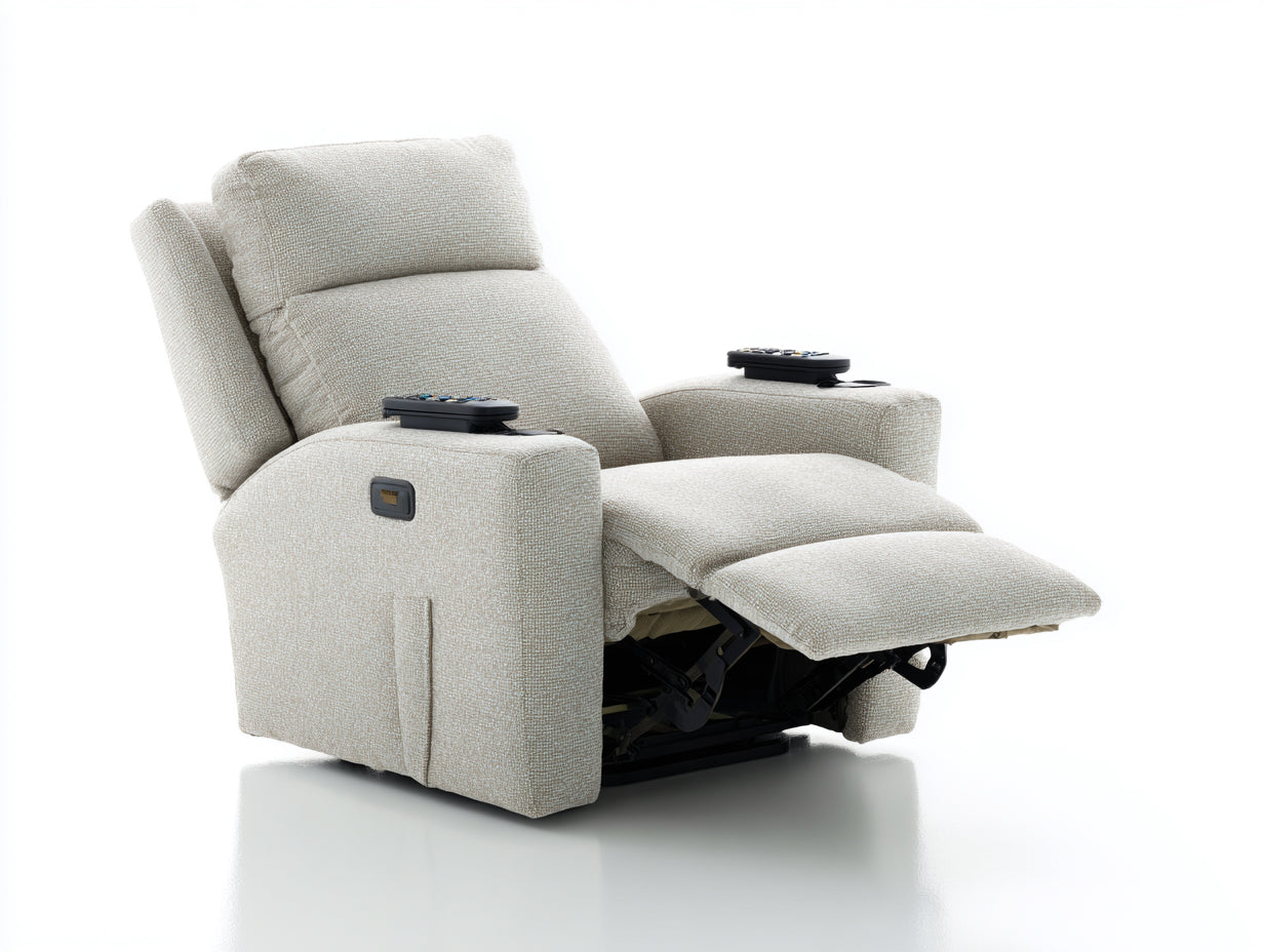 Poltrona reclinabile-Tessuto-Metallo-88x96x107 cm-Beige-Relax contemporaneo