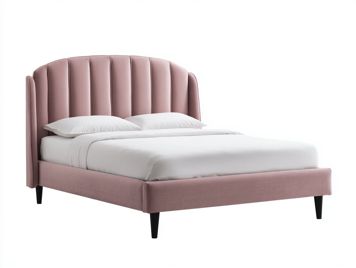 Letto matrimoniale - velluto-metallo - 218x183x128 cm - rosa cipria - conchiglia elegante