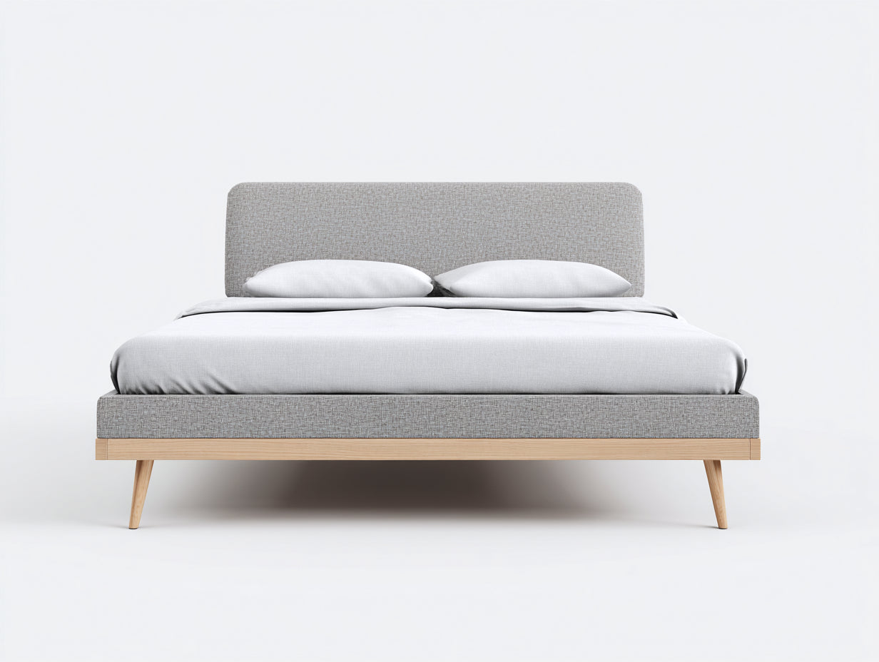 Letto matrimoniale - Tessuto-Legno - 206x166x95 cm - Grigio-Rovere - scandinavo