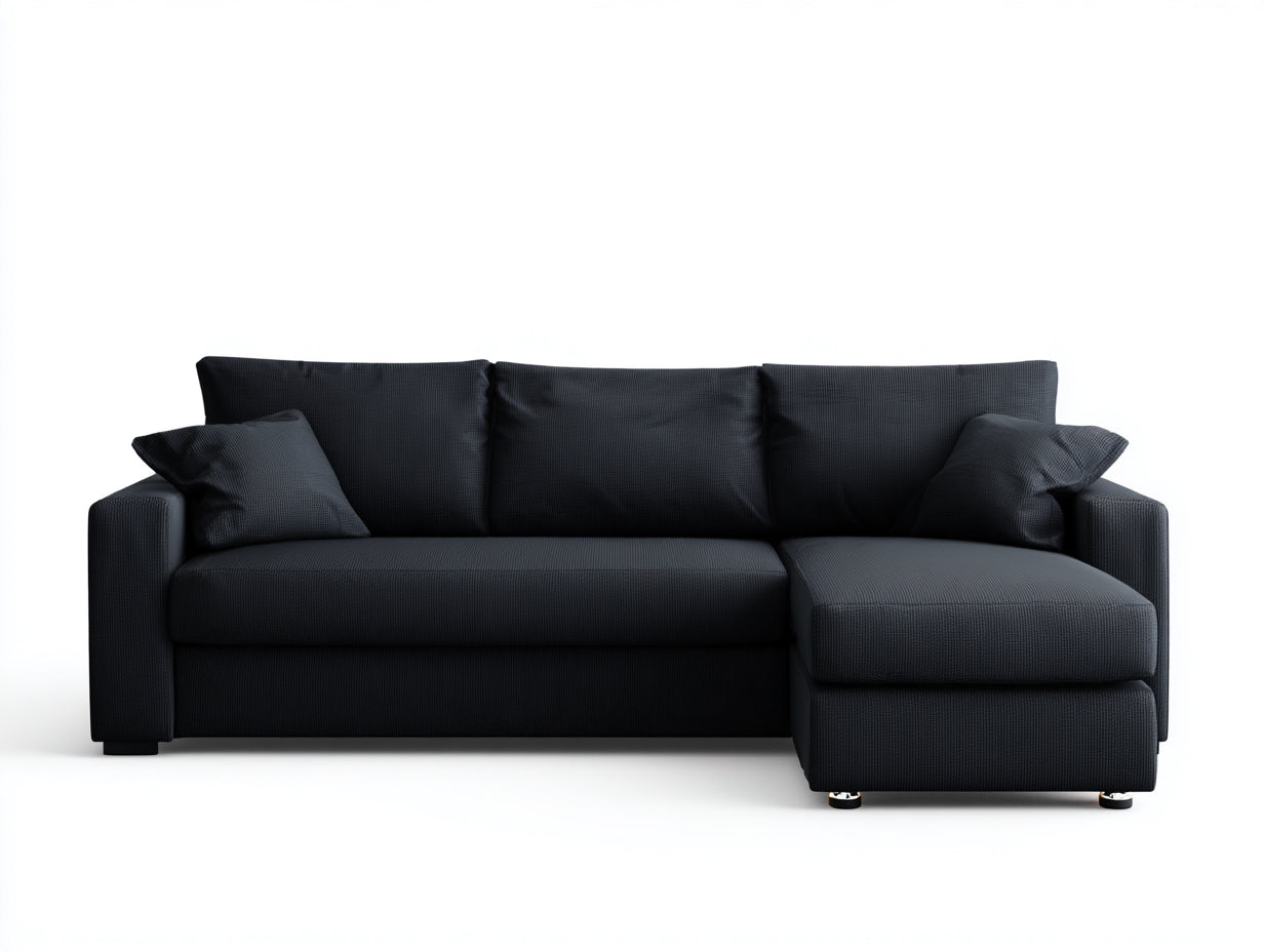 Divano angolare-Tessuto-Metallo-286x164x83 cm-Nero-Cromo-Minimalista