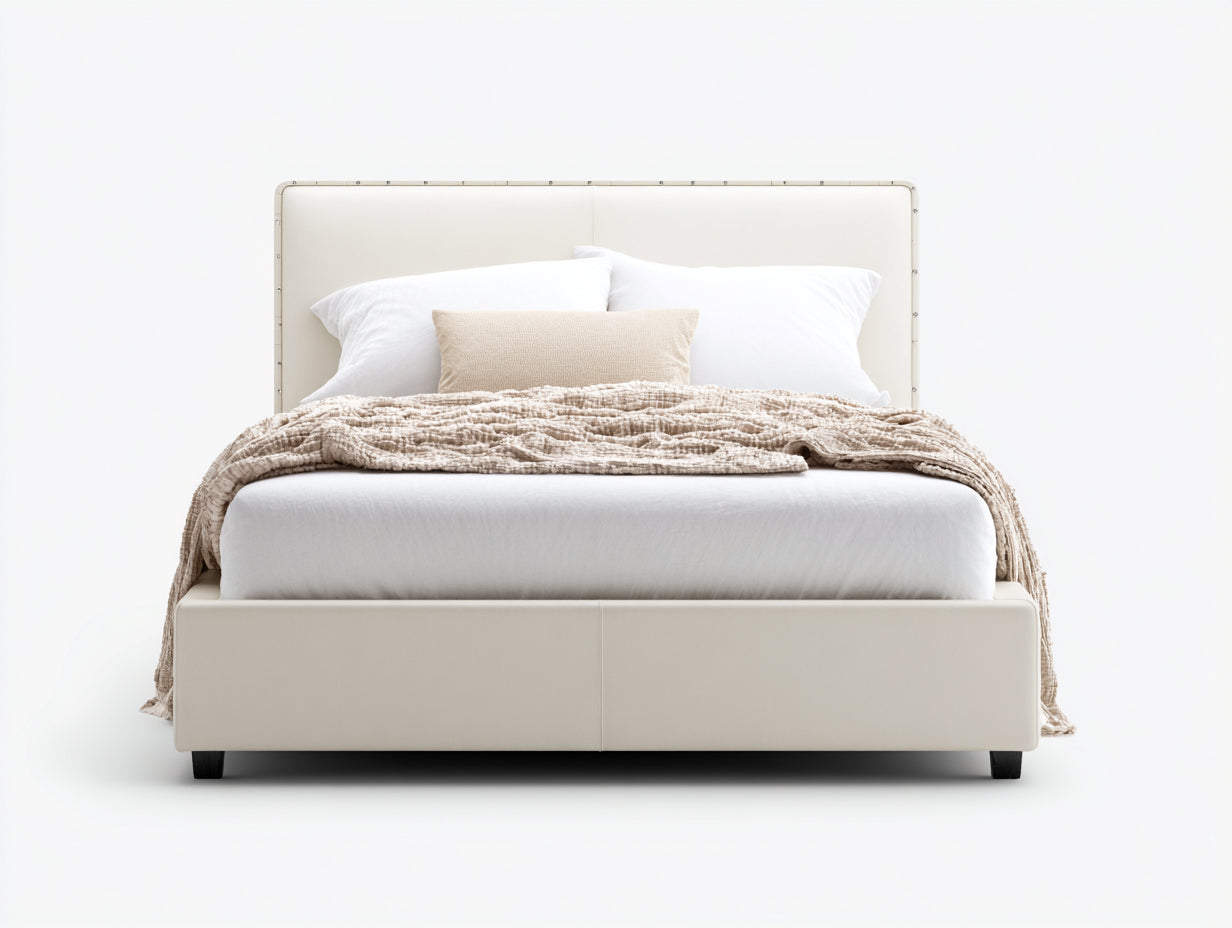 Letto matrimoniale - Similpelle-Metallo - 213x172x109 cm - Crema - contemporaneo