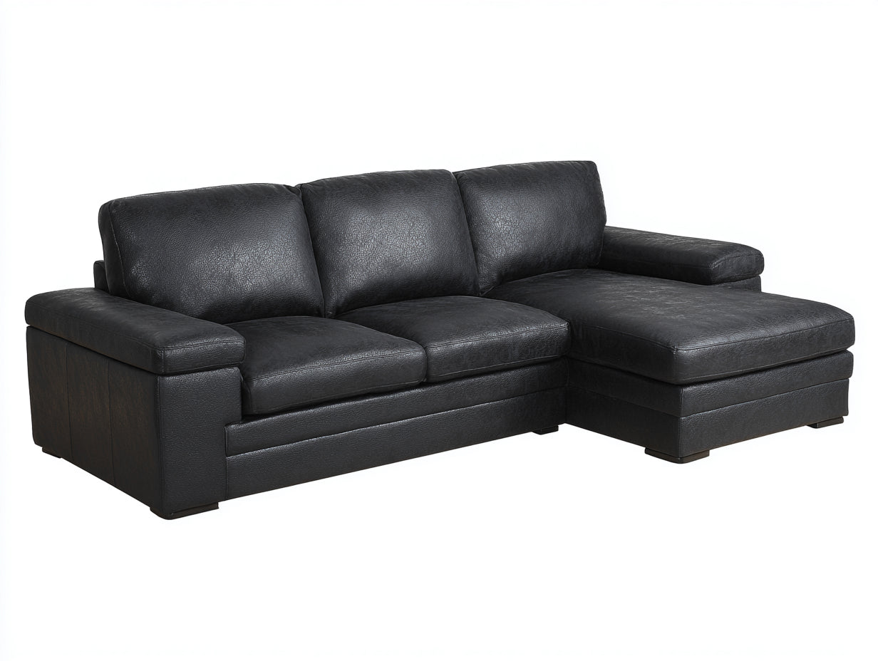 Divano angolare-Similpelle-Legno-274x158x84 cm-Nero-Legno scuro-Contemporaneo