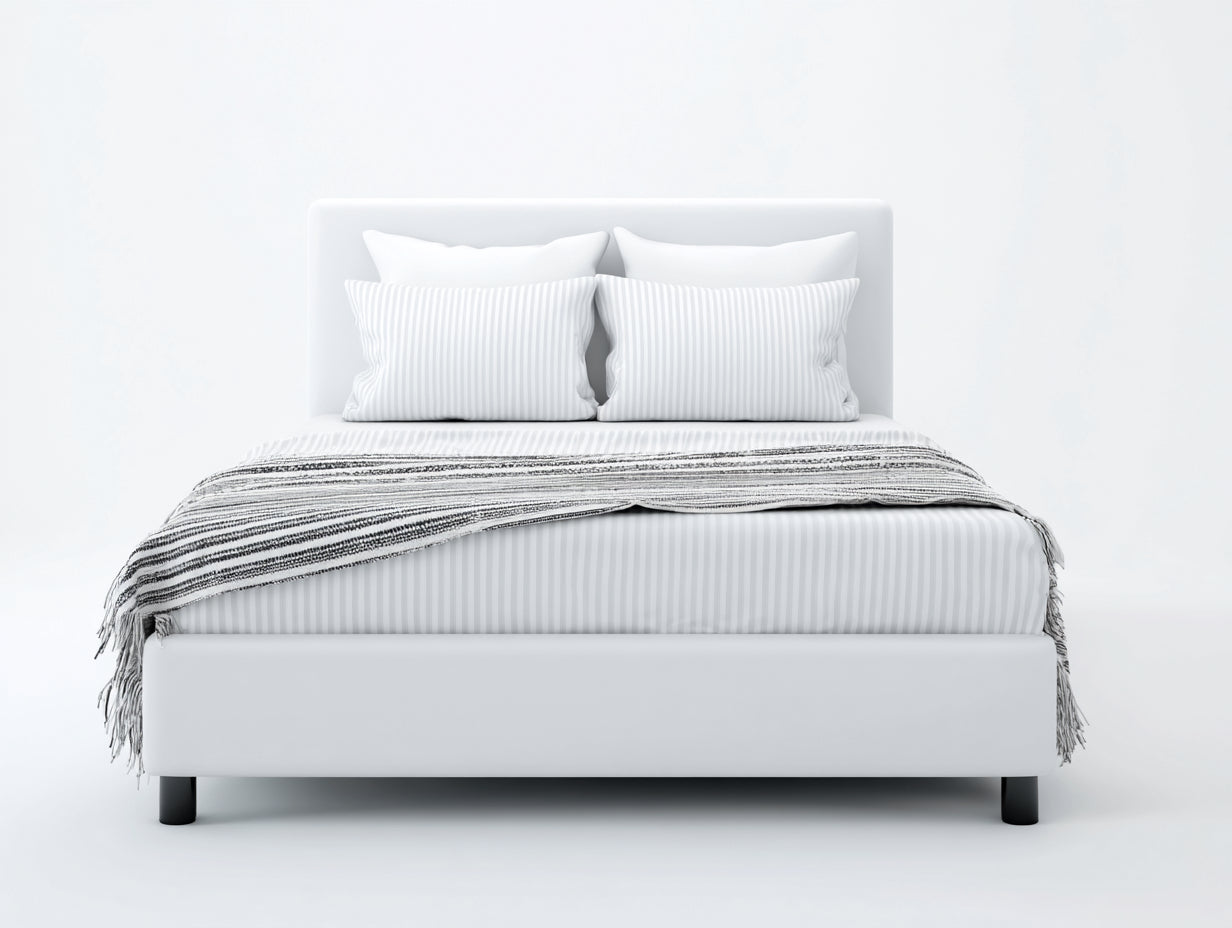 Letto matrimoniale - ecopelle - 216x178x108 cm - bianco - minimalista moderno