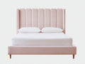 Letto matrimoniale - velluto-legno - 218x183x145 cm - rosa cipria - romantico scanalato