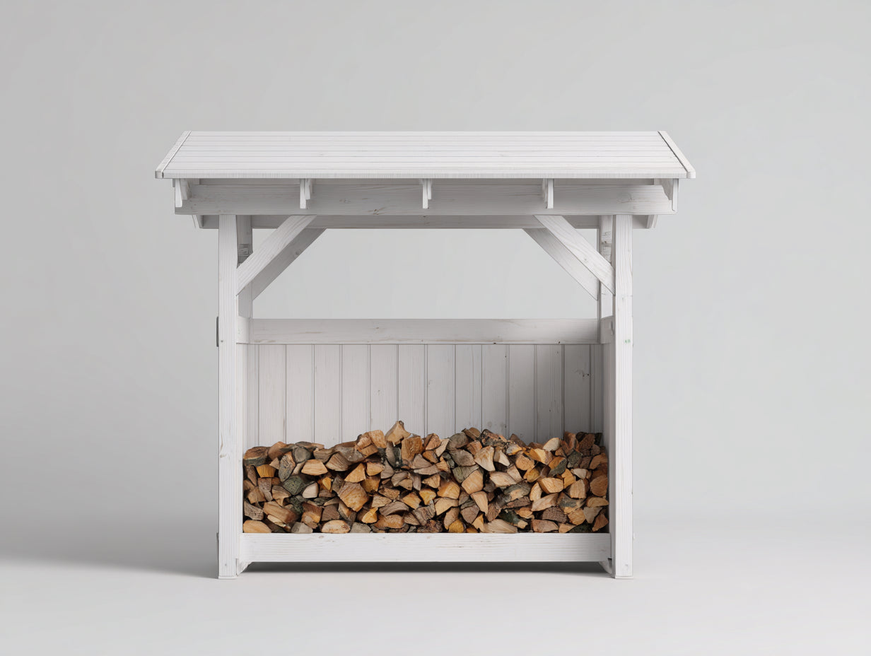 Portalegna - legno - 118 x 42 x 122 cm - Bianco - rustico