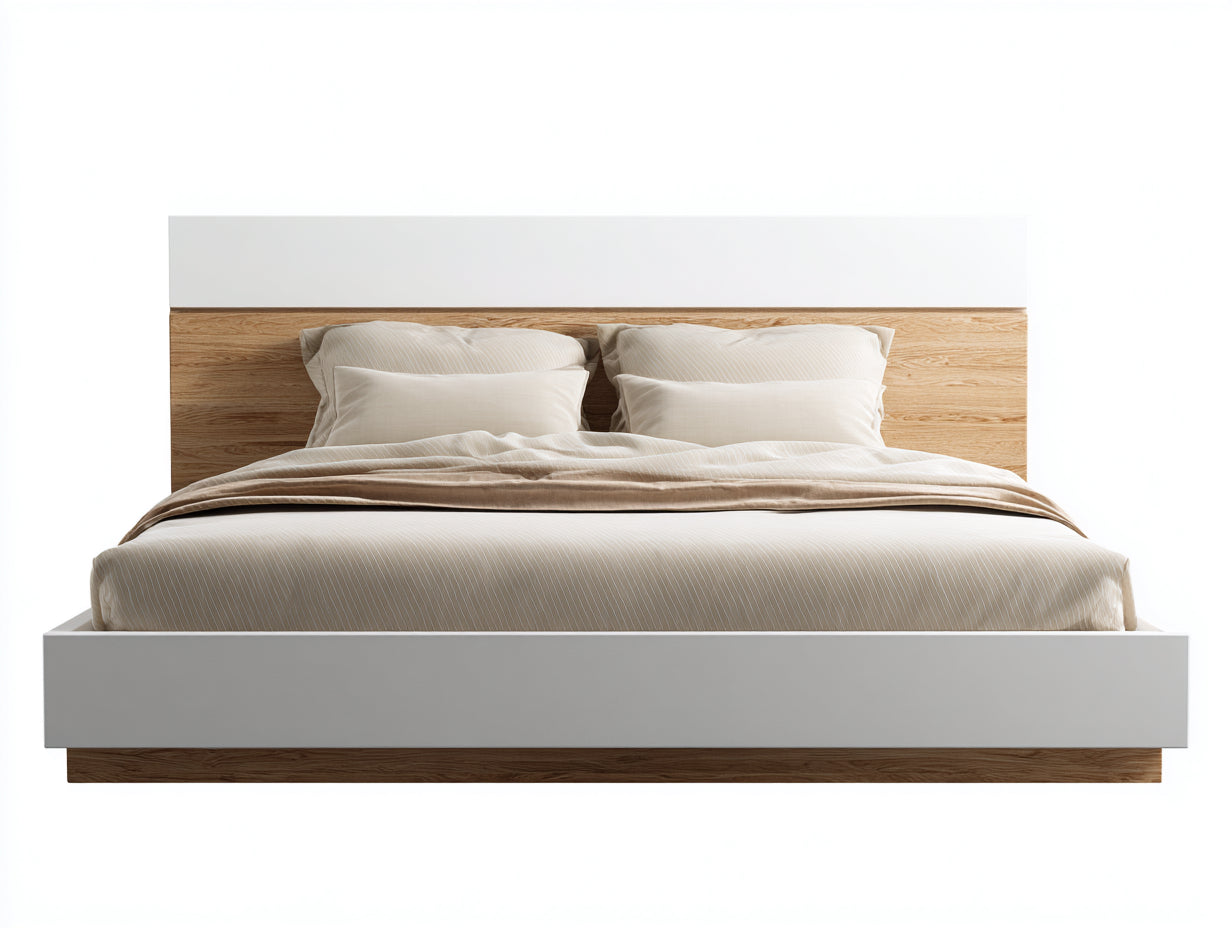 Letto matrimoniale - legno - 216x178x120 cm - bianco-rovere naturale - contemporaneo naturale
