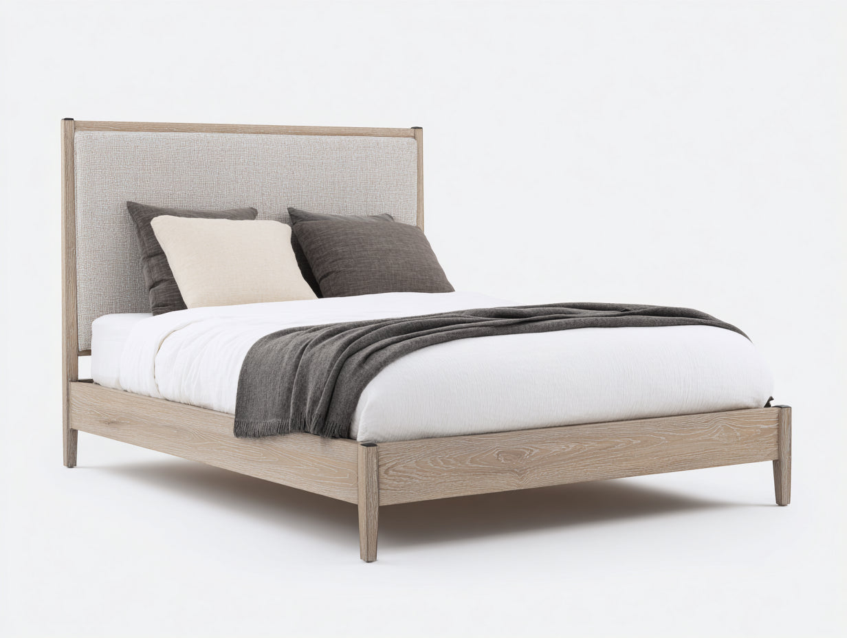 Letto matrimoniale - Legno-Tessuto - 210x168x110 cm - Rovere grigio-Beige - contemporaneo